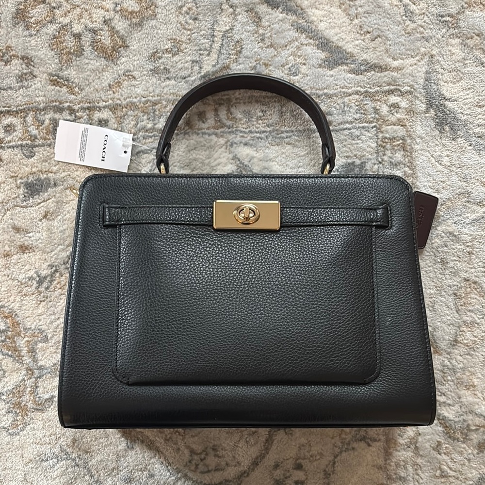 Coach Black Leather Satchel with Gold Accent